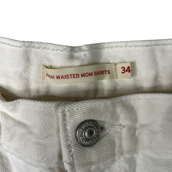 Levi’s High Waisted Mom Shorts Jean Denim White Distressed Frayed Cut Off 34 - Picture 5 of 7
